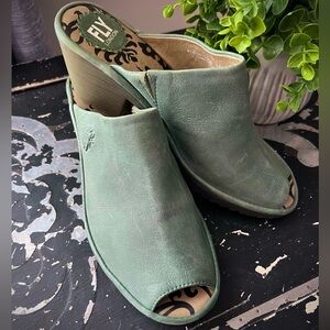 Fly London Turquoise Peep Toe Wony Shoe Size 39 US 8-8.5